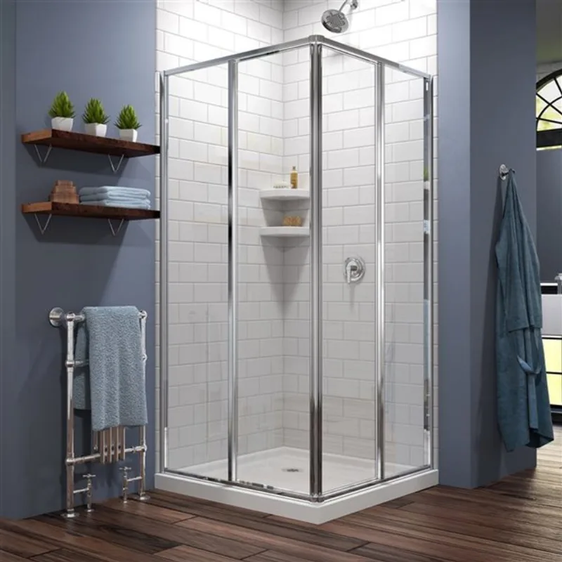 Cornerview Shower Kit 42 x 42 x 74 3/4 Framed Sliding Shower Enclosure in Chrome with White Base- Corner Drain