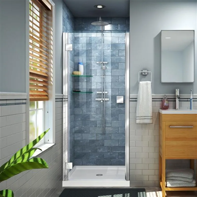 Lumen 6mm Shower Kit 32 x 42 x 74 3/4 Hinged 6mm Shower Door in Chrome with White Acrylic Base
