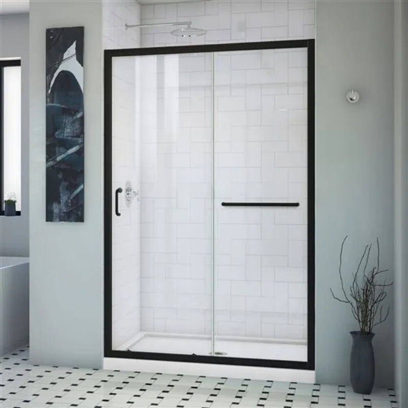 Infinity-Z 44-48 x 72 Semi-Frameless Sliding Shower Door, Clear 6mm Tempered Glass in Satin Black