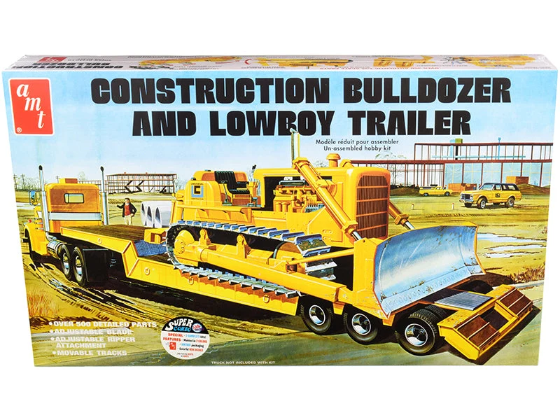 AMT - Skill 3 Model Kit Construction Bulldozer and Lowboy Trailer Set of 2 pieces 1/25 Scale Model