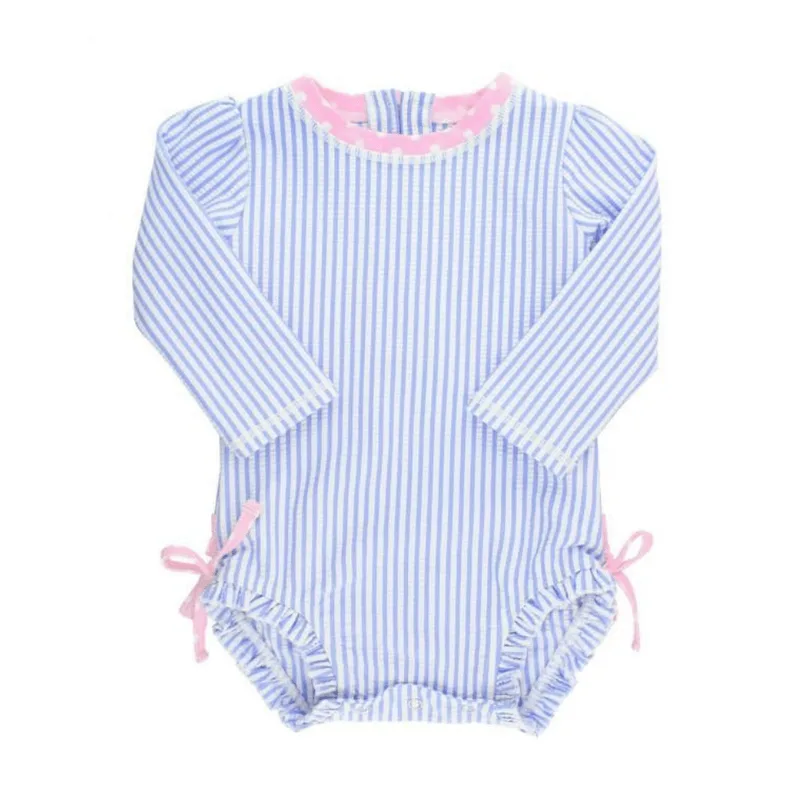 One Piece Rash Guard Ruffle Butts Periwinkle Blue 3-6m Girl