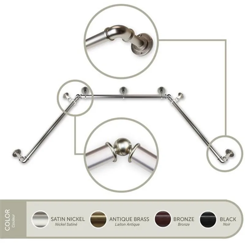 Rod Desyne Bay Window Curtain Rod - 1-in - Stainless Steel - Nickel