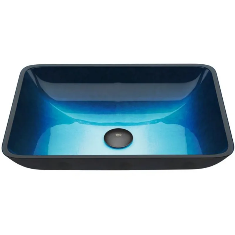 VIGO Donatello 18 x 13 x 4-in H Turquoise Glass Rectangular Vessel Bathroom Sink - Blue