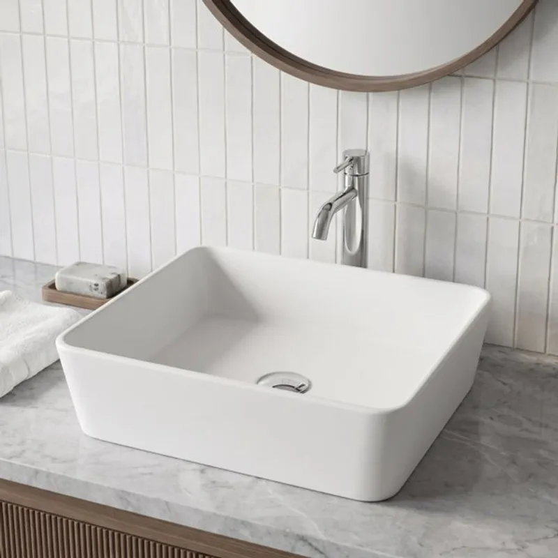 VIGO Marigold 18-in L x 14-in W x 5-in H Modern Matte Stone Rectangular Vessel Bathroom Sink - White