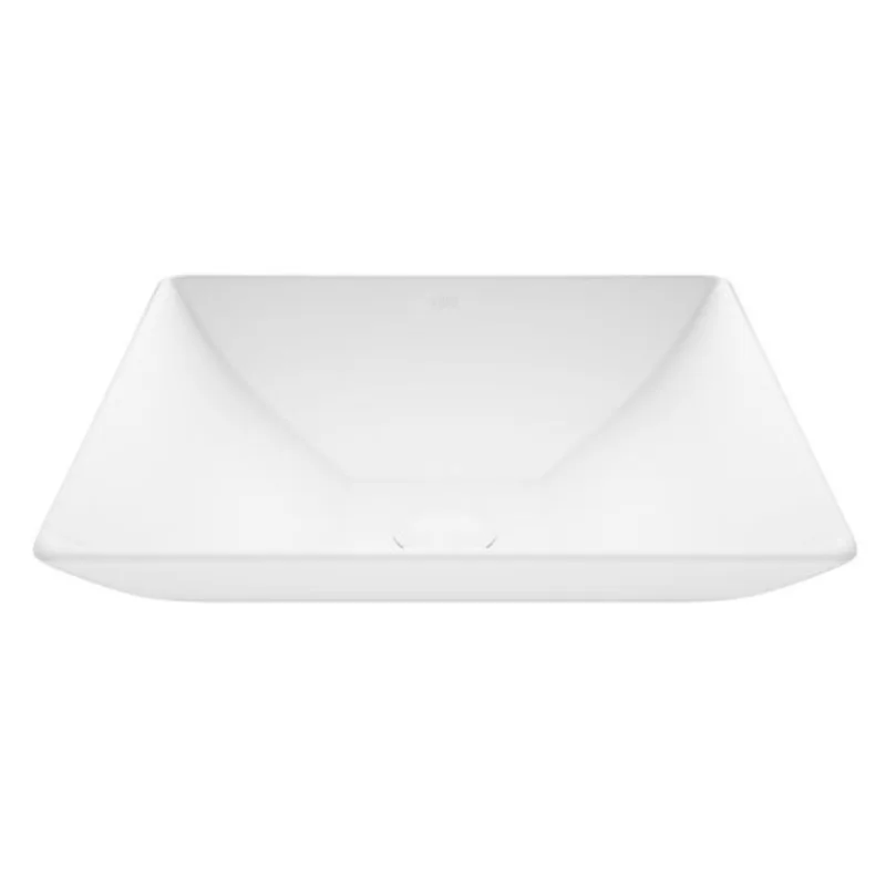 VIGO Hibiscus 16-in x 5-in H Modern Matte Stone Square Vessel Bathroom Sink - White