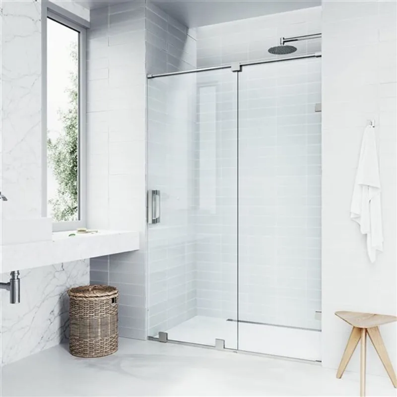 VIGO Ryland 62 to 64-in W x 73-in H Frameless Stainless Steel Track Sliding Shower Door with Clear Glass and Handle