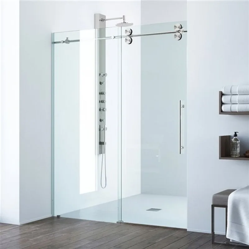 VIGO Elan 64 to 68-in W x 74-in H Frameless Stainless Steel Sliding Shower Door with Clear Glass and Handle