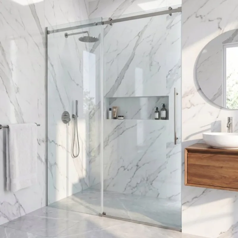 VIGO Luca 56 to 60-in W x 79-in H Frameless Stainless Steel Sliding Shower Door with Clear Glass and Handle