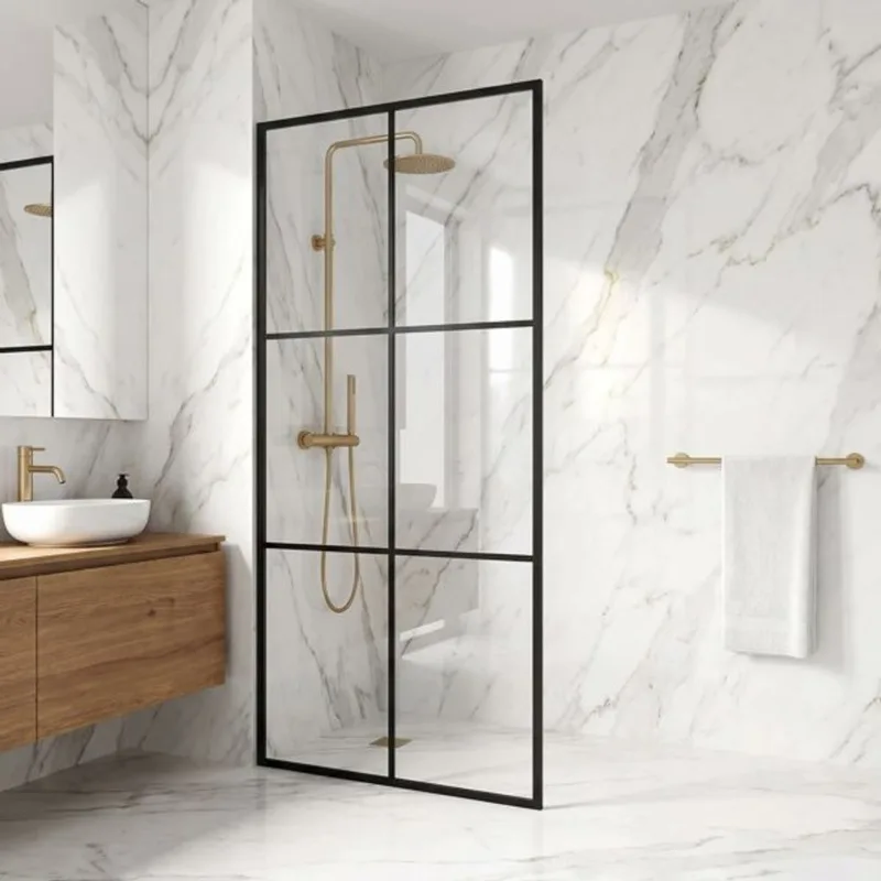 VIGO Ventana 34-in W x 74-in H Framed Matte Black Fixed Shower Screen with Clear Glass