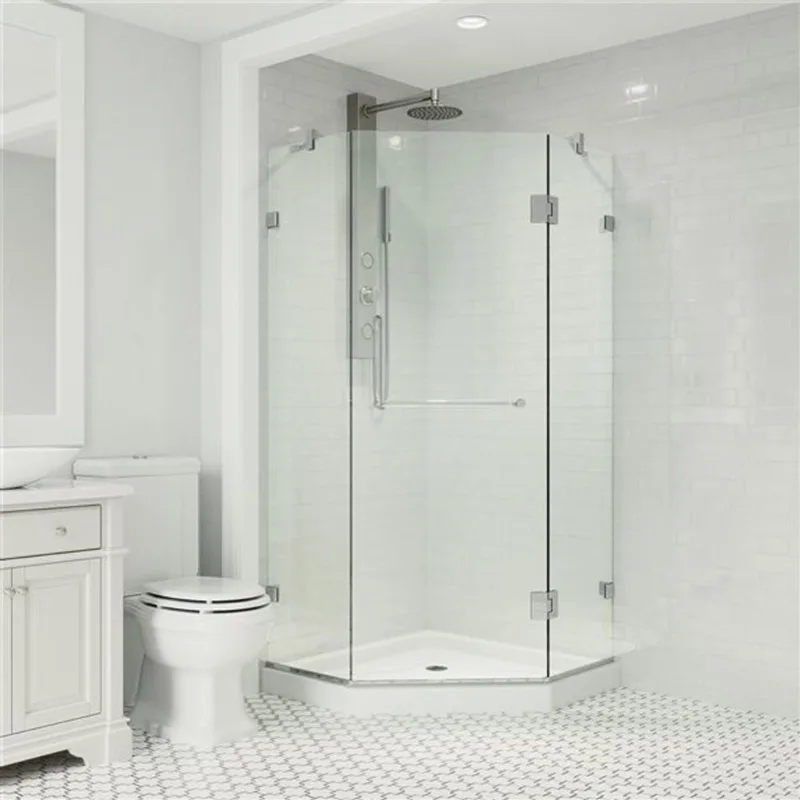 VIGO Piedmont Frameless Hinged Shower Enclosure w/ Clear Glass and Base 38-in D x 38-in W x 77-in H - Chrome