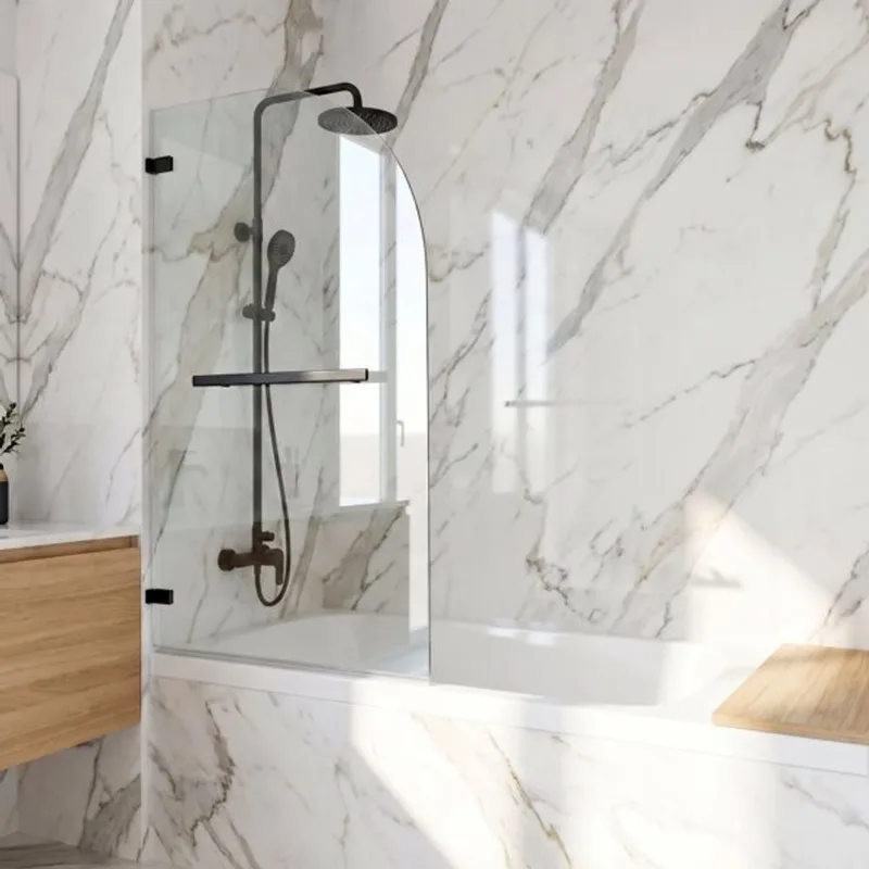 VIGO Orion 34-in W x 58-in H Frameless Matte Black Hinged Tub Door with Clear Glass and Handle
