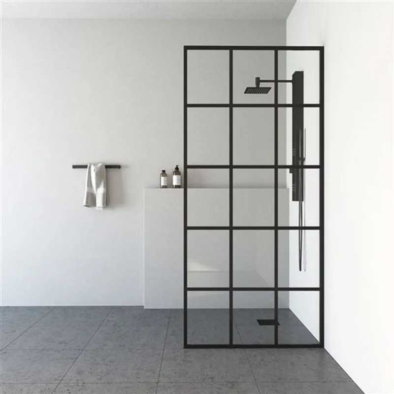 VIGO Mosaic 34-in W x 74-in H Framed Matte Black Fixed Shower Screen with Clear Glass