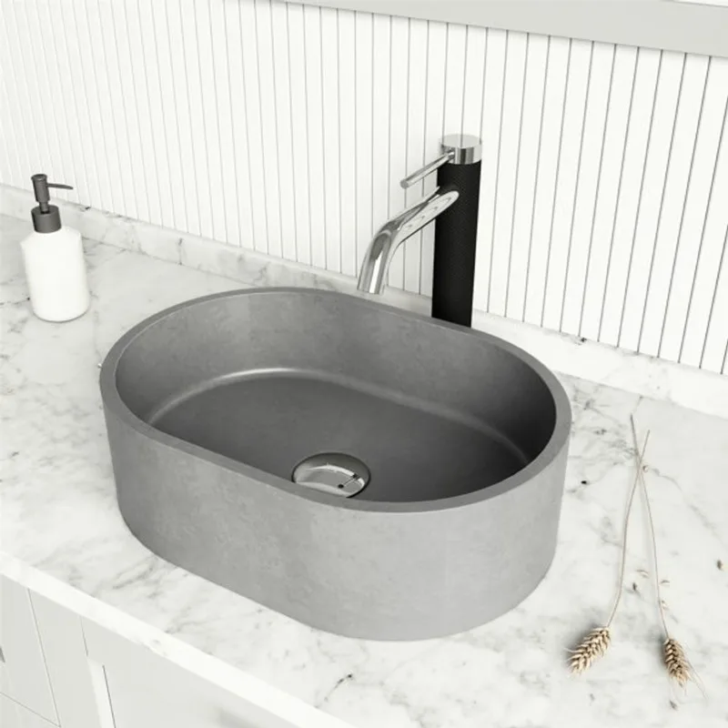 VIGO Giralda 11-in L x 16-in W x 5-in H Concreto Stone Oval Vessel Bathroom Sink - Grey