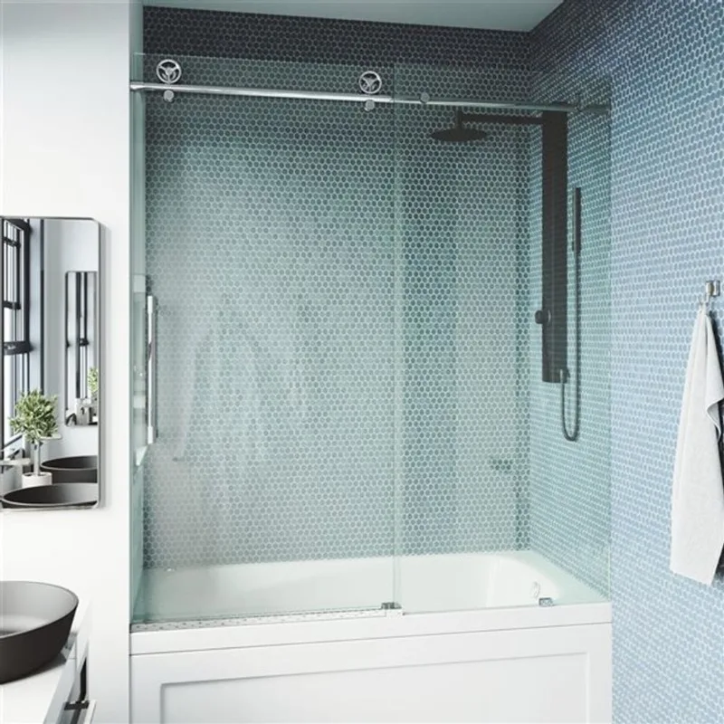 VIGO Elan Cass Aerodynamic 56-60-in W x 66-in H Frameless Chrome Sliding Tub Door w/ Clear Glass and Handle