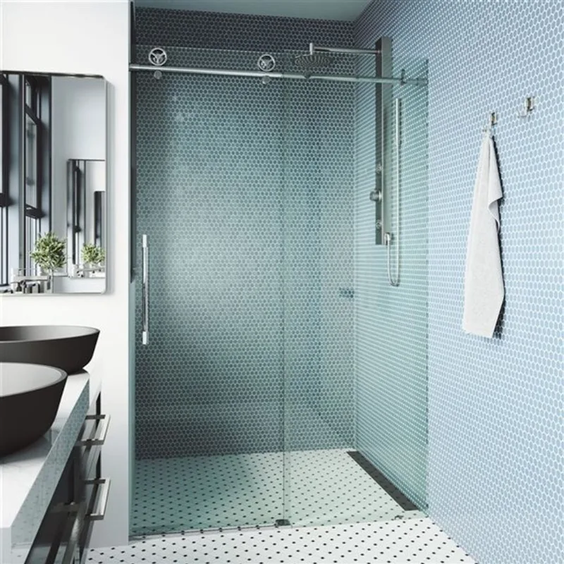 VIGO Elan Cass Aerodynamic 60-64-in W x 76-in H Frameless Chrome Sliding Shower Door w/ Clear Glass and Handle