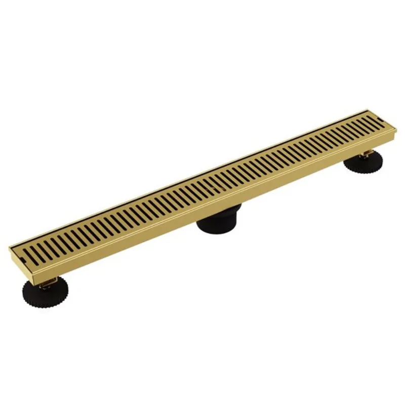 VIGO Elan 24-in Long Linear Shower Drain with Rectangle Pattern Drain Cover - Matte Brushed Gold