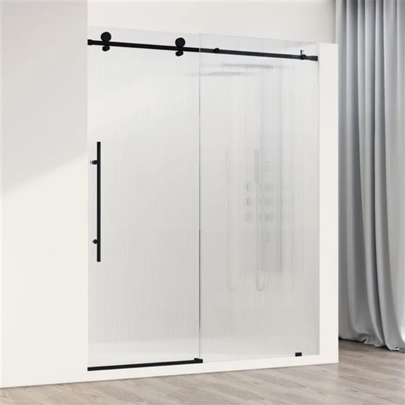 VIGO Elan E-Class 56 to 60-in W x 76-in H Frameless Matte Black Sliding Shower Door with Fluted Glass and Handle