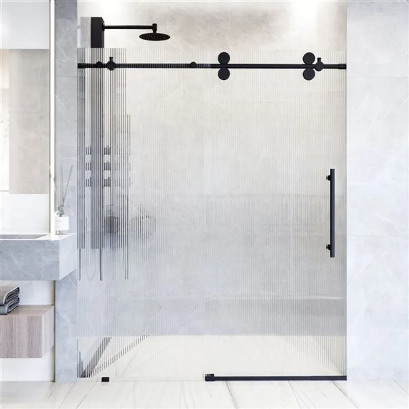 VIGO Elan 68 to 72-in W x 74-in H Frameless Matte Black Sliding Shower Door with Fluted Glass and Handle