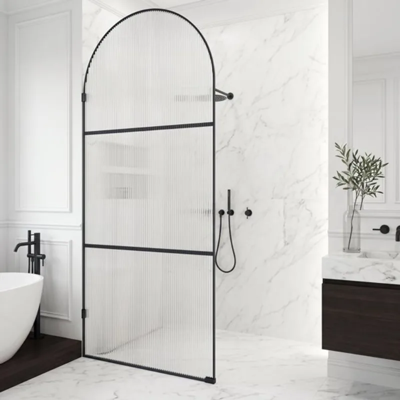 VIGO Arden 34-in W x 78-in H Frameless Fixed 3-Window Style Fluted Glass Shower Screen - Matte Black