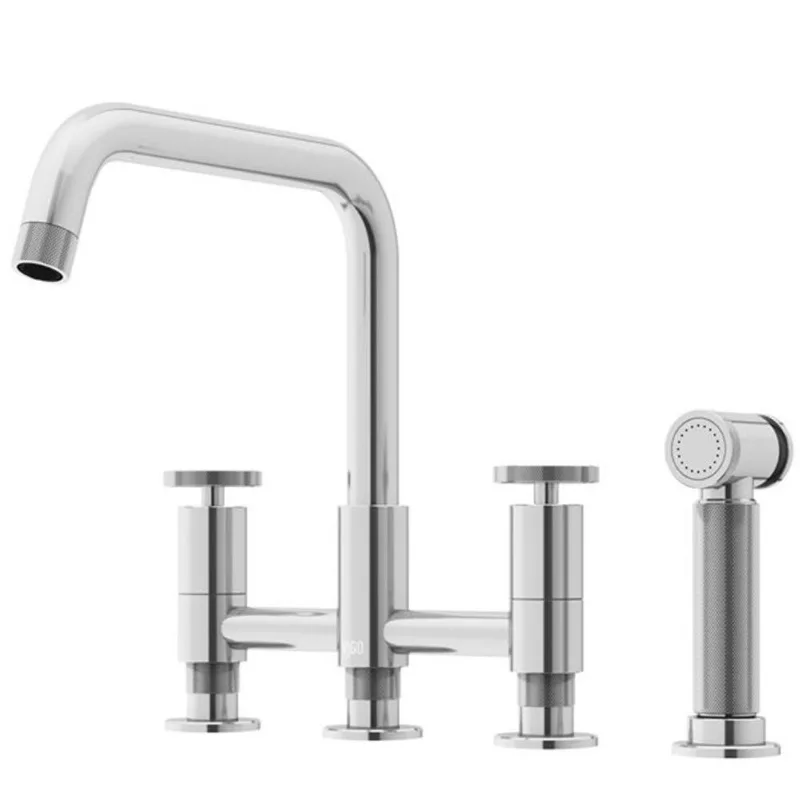 VIGO Cass 12-in H Two-Handle Widespread Bridge Kitchen Faucet with Pull-Out Sprayer - Chrome