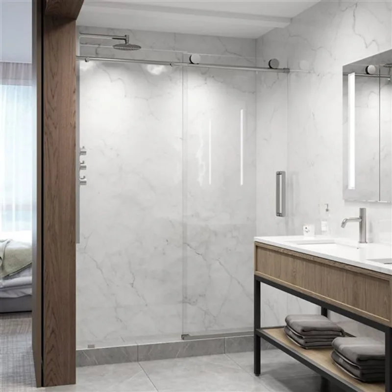VIGO Elan 56 to 60-in W x 76-in H Frameless Stainless Steel Sliding Shower Door with Clear Glass and Handle
