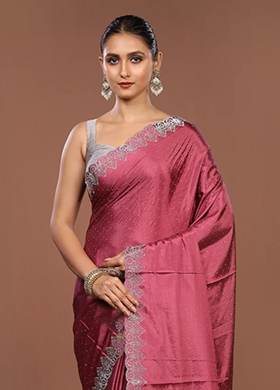 Pink Dupion Silk Saree With Blouse Piece One Size