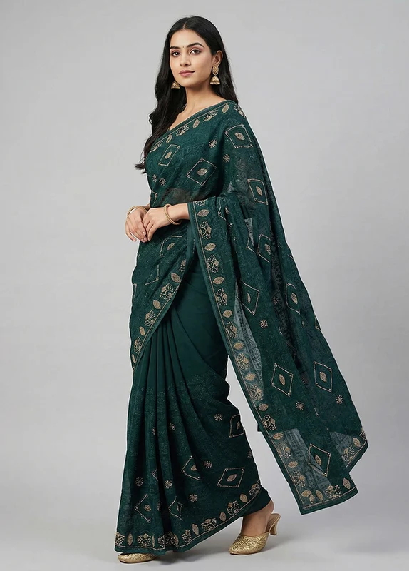 Blue Dupion Silk Saree With Blouse Piece One Size