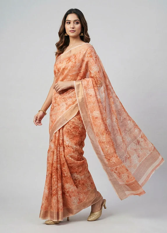 Pink Cotton Saree With Blouse Piece One Size