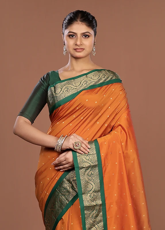 Yellow Kanjivaram Silk Saree With Blouse Piece One Size