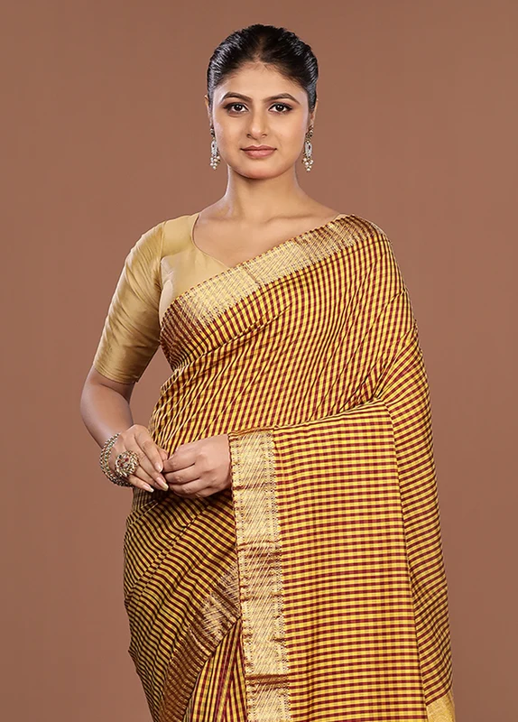 Yellow Kanjivaram Silk Saree With Blouse Piece One Size
