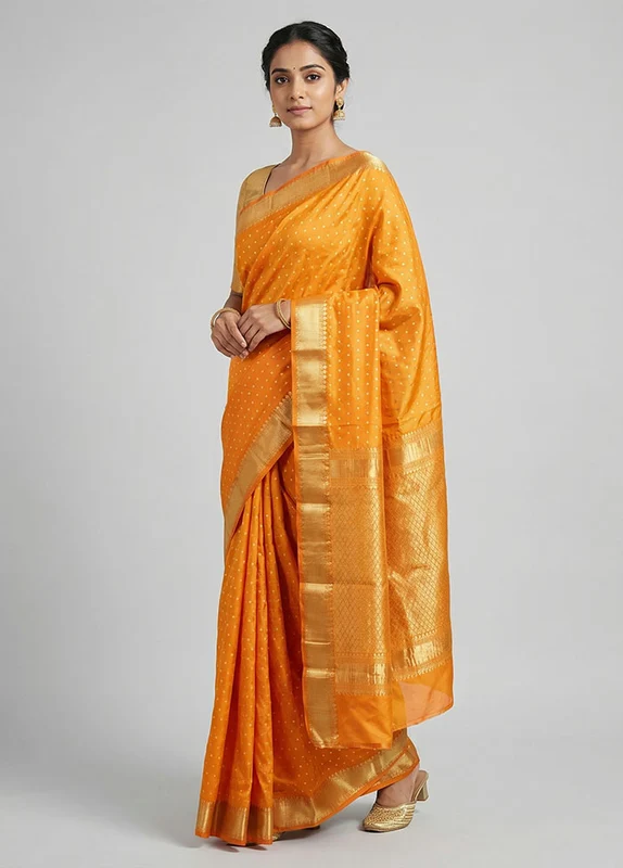Yellow Kanjivaram Silk Saree With Blouse Piece One Size
