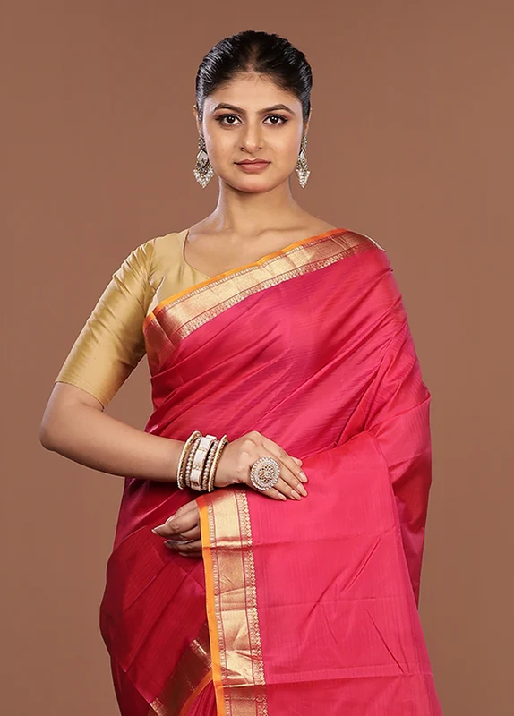 Red Handloom Kanjivaram Pure Silk Saree With Blouse Piece One Size