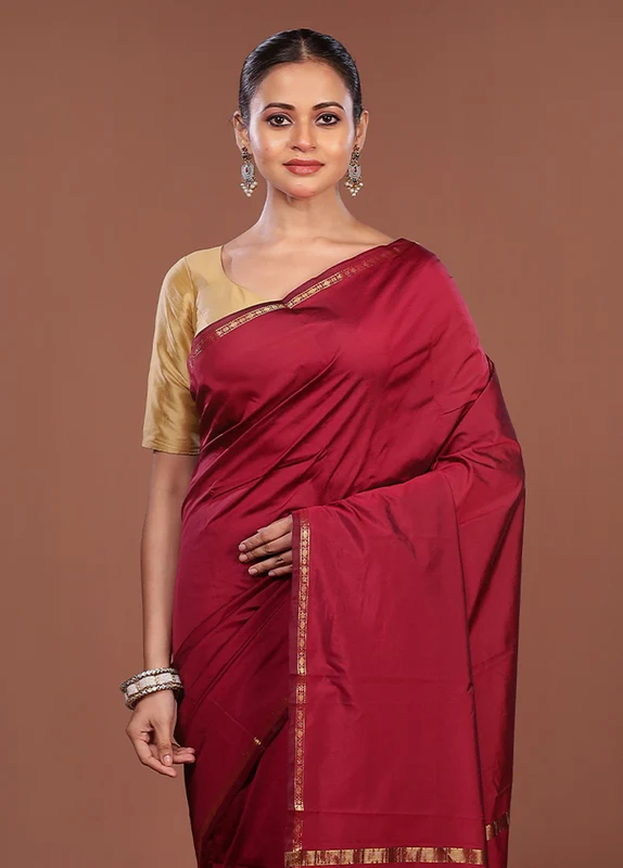 Purple Kanjivaram Silk Saree With Blouse Piece One Size
