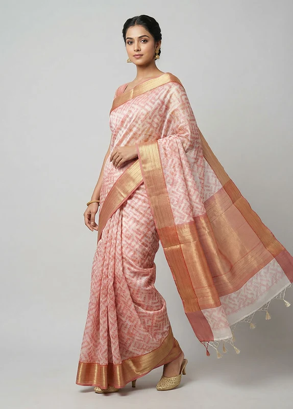 Cream Kora Silk Saree With Blouse Piece One Size
