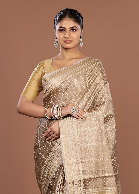 Green Tissue Silk Saree With Blouse Piece One Size