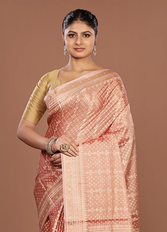 Rust Tissue Silk Saree With Blouse Piece One Size