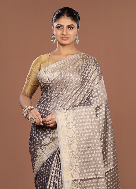 Purple Tissue Silk Saree With Blouse Piece One Size