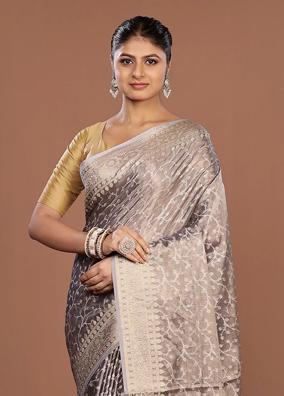 Purple Tissue Silk Saree With Blouse Piece One Size
