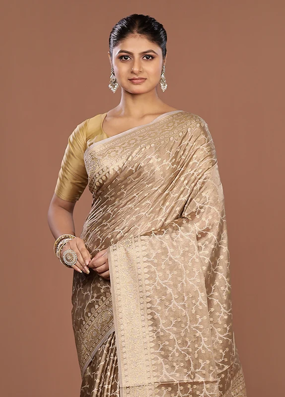 Cream Tissue Silk Saree With Blouse Piece One Size