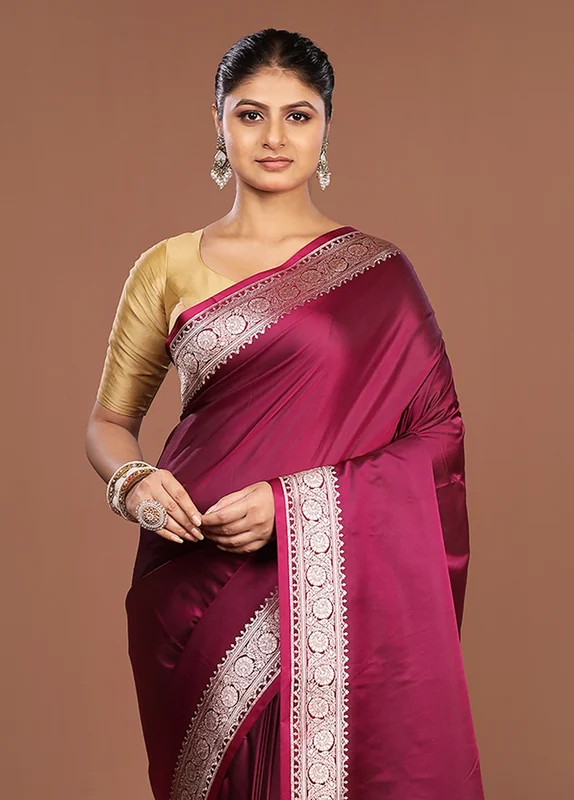 Purple Katan Silk Saree With Blouse Piece One Size