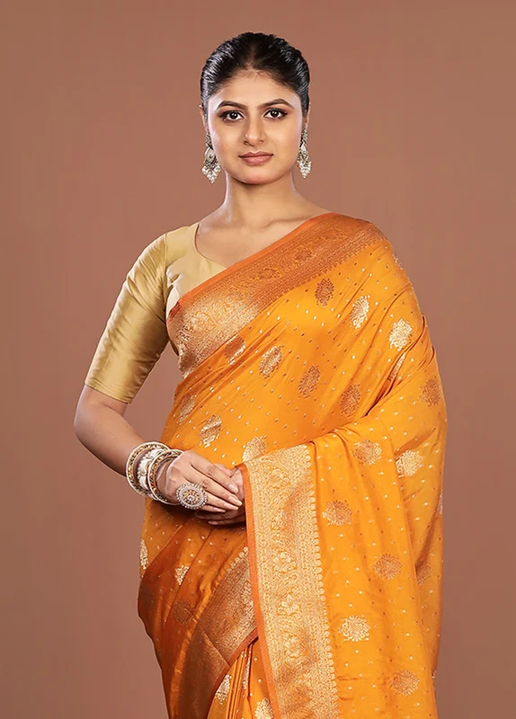 Yellow Georgette Saree With Blouse Piece One Size