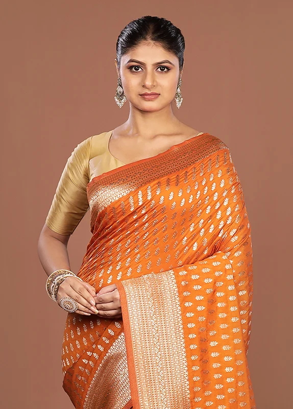 Orange Georgette Saree With Blouse Piece One Size