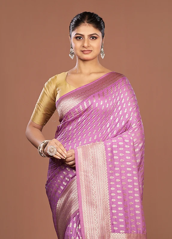 Purple Georgette Saree With Blouse Piece One Size