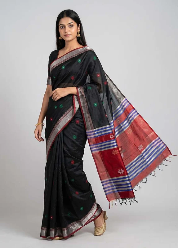 Multicolor Handloom Pure Kalakethra Saree With Blouse Piece One Size