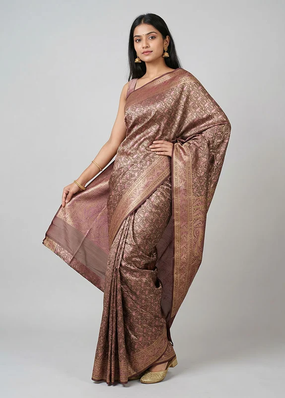 Maroon Jamewar Silk Saree With Blouse Piece One Size