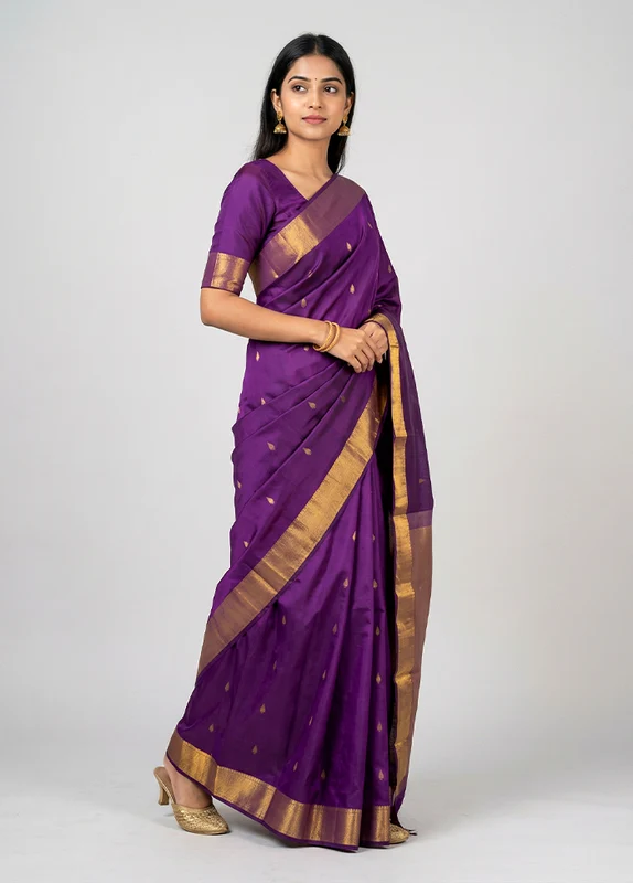 Purple Kanjivaram Silk Saree With Blouse Piece One Size