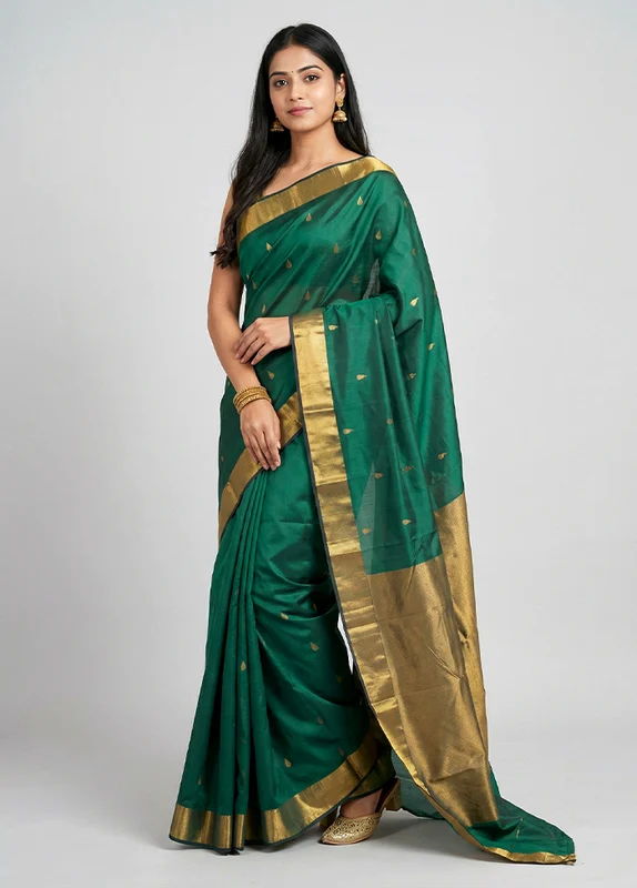 Green Kanjivaram Silk Saree With Blouse Piece One Size