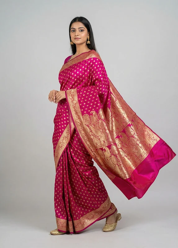 Purple Banarasi Silk Saree With Blouse Piece One Size