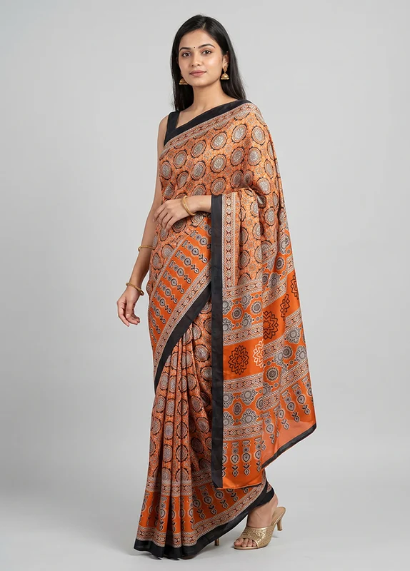 Black Modal Silk Saree Without Blouse Piece One Size