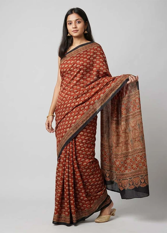 Rust Modal Silk Saree Without Blouse Piece One Size